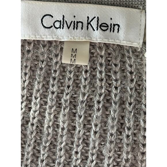 Calvin Klein Silver Metallic Ladies V Neck Sweater Med Wool Blend Quiet Elegance - Picture 6 of 6
